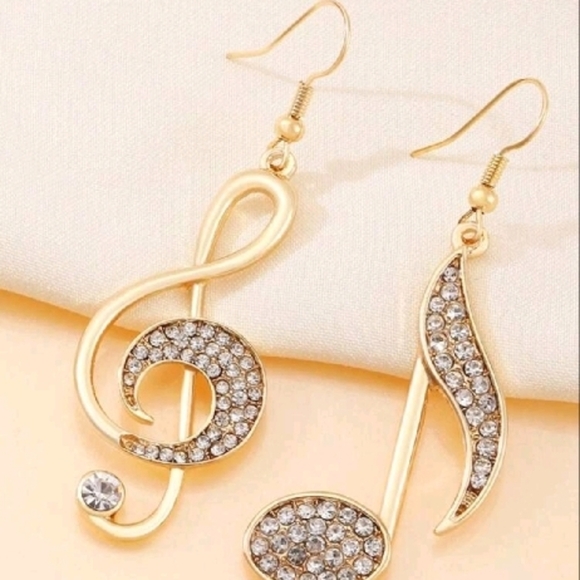 Gold Musical Note Earrings - Picture 1 of 2